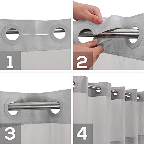 No Hook Slub Textured Shower Curtain With Waterproof Peva Liner Set - 71" X 74"(72"), Hotel Style With See Through Top Window, Fabric Curtain & Waterproof Liner For Bathroom, Dark Gray, 71X74 #TOP4
