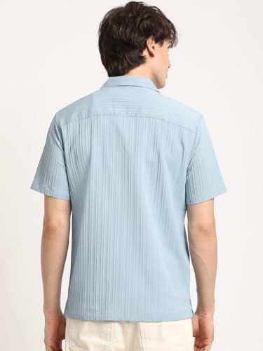 Image of Men's Blue Stripe Regular Fit Casual Shirt