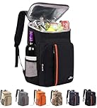 Bagtopia Camping Cooler Backpack 25 Cans, Leak Proof Soft Insulated Compartments Thermal Bag, Portable Lightweight Beach Travel Trip Picnic Lunch Backpack for Men and Women, Stripes-Black