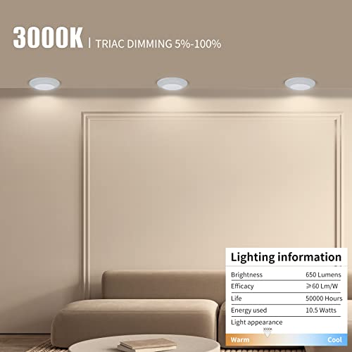 Ecoeler 4 Inch Led Disk Light, Dimmable Flush Mount Ceiling Light, 10.5W 650Lm, 3000K Warm White, Aluminum Baffle Trim Wet Location, Etl&Energy Star, 4Pack #TOP2