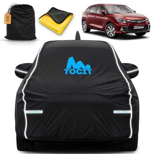 Image of Glanza Waterproof Long Life Car Cover with Safety Glow Reflective Strap, Premium Stretchable Velvet Velour Fabric, Machine Washable, Tri-Stitch Custom Fit with Mirror & Antenna Pocket