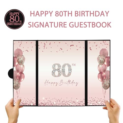 Image of DARUNAXY Black & Rose Gold 80th Birthday Alternative Signature Guest Book