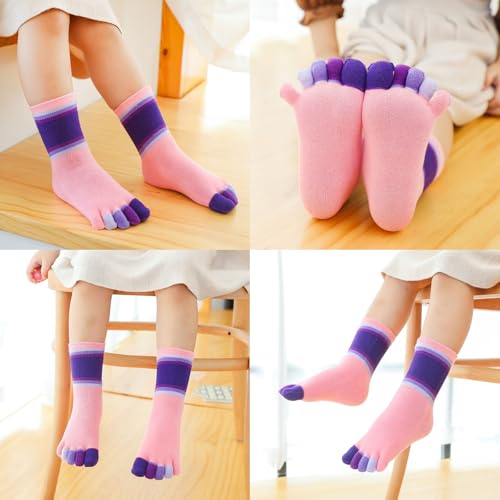 4 Pairs Cotton Five Finger Toe Socks Athletic Running Casual Rainbow Stripe Seperated Socks for Girls Kids Boys 2-10 Years2
