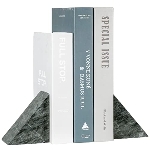Mygift Heavy Duty Black Marble Decorative Bookends With Triangle Design And Non-Slip Bottoms, Office Shelf Decor Desktop Book Stopper, Set Of 2 #TOP15