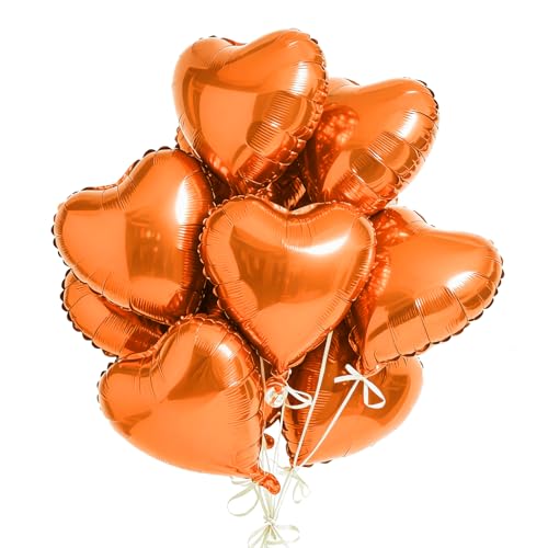 KALOR Orange Heart Balloons, 12Pcs 18 Inch Orange Heart Shaped Foil Balloons for Valentines Day, Wedding, Bridal Shower and Birthday Party Decorations