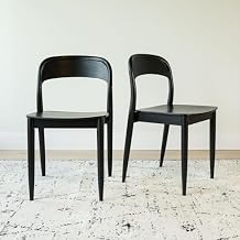 Plank+Beam Loar Dining Chair 2-Pack - Mid-Century Rubberwood and Engineered Wood with Curved Backrest, Easy Assembly, Black