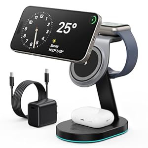 3 in 1 Wireless Charger Charging Station for iPhone,Qi2 Certified 15W Magnetic Charging Stand for Mag-Safe with 30W USB C Adapter&Friendly Night Light for iPhone 16/15/14/13/12,Apple Watch,AirPods