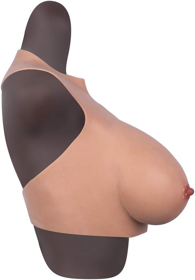 Silicone Breast Plate Round Collar B-G Cup Fake Breast Forms Enhancers for Crossdressers Transgender Drag Queen Mastectomy Cosplay Bra, Wheat Yellow,G Cup