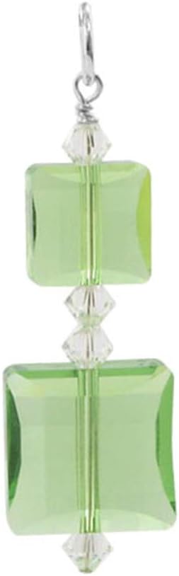 925 Sterling Silver Pendant with Multi Square Austrian Crystal Green