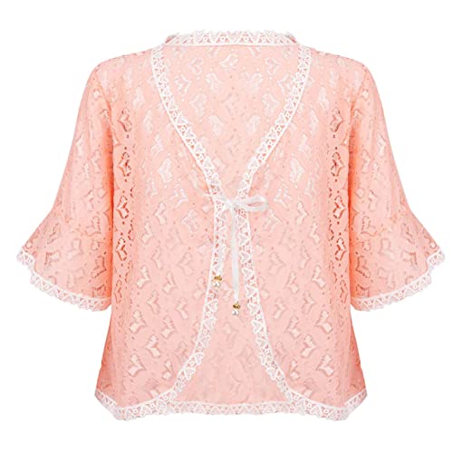 Little Girls Middle Sleeve Flower Lace Hollow Cardigan Wedding Party Dress Cover Up for Summer Casual Wear