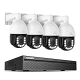 SANNCE 4K PoE PTZ Überwachungskamera Aussen Set-8MP 8-Kanal NVR 4 PTZ Dome Kamera ohne HDD mit 20X Optischer Zoom, Auto-Tracking, Farb-Nachtsicht, 2-Wege-Audio, Personen-/Fahrzeugerkennung