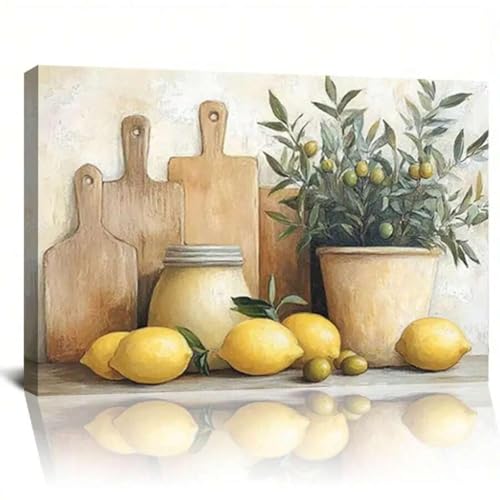 Peinture murale vintage jaune citron XINBAO 80x110cm avec cadre