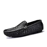 ETZRYSYB Herren-Lederschuhe, Krokodilleder-Halbschuhe, Schlupfschuhe, Bootsschuhe, Schwarz...