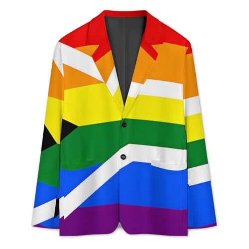 Gay Proud Flag of South Africa Mens Suit Jacket Lapel Blazers V Neck Button Business Coat Tuxedo for Wedding Party3