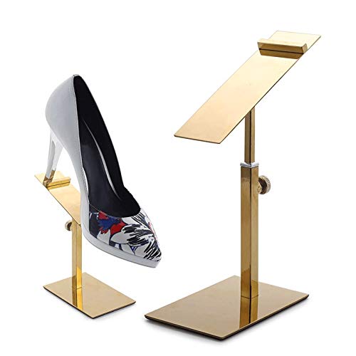 Greneric 2 Pack Stainless Steel Shoe Rack Sandals Display Stand High Heel Shoe Riser Men Leather Shoe Shelf Adjustable Height Pallet Stand Shoe Display Prop Rack For Shop,Clothing Store (Titanium) #TOP9