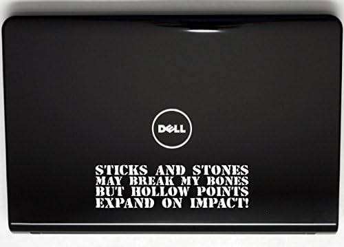 Sticks and Stones may Break my Bones But HOLLOW POINTS EXPAND ON IMPACT! - 8" x 2 1/4" die cut vinyl decal for window, car, truck, tool box, virtually any hard, smooth surface image 4