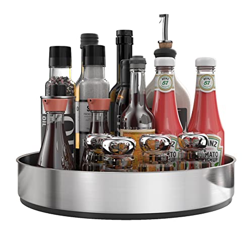 WUIVIUT Steel Lazy Susan Cabinet Organizer, Rotating Kitchen Countertop Spice Rack Organizer for Cupboard Fridge Pantry Bathroom Silver by WUIVIUT - Used condition - CA$16.07