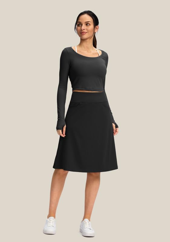 Viodia 25" Knee Length Skorts Skirts for Women with Zipper Pockets Stretchy Modest Aline Midi Skort for Casual Summer Travel3