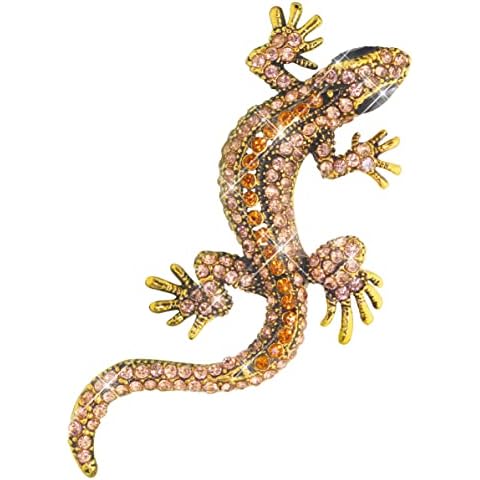 KristLand - Retro Lizard Gecko Spider Animal Brooch Lapel Pin Dainty Rhinestone Crystal Brooch Costume Jewelry Accessories for Scarf Corsage Lizard Brown Cover