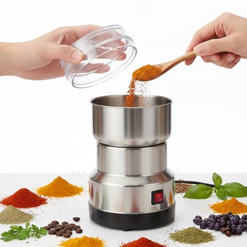 Drumstone Exclusive 𝟓+𝟓 Year 𝐆𝐔𝐀𝐑𝐀𝐍𝐓𝐄 Portable Stainless Steel Electric Grinder for Dry Spices Coffee Beans, Grains,...