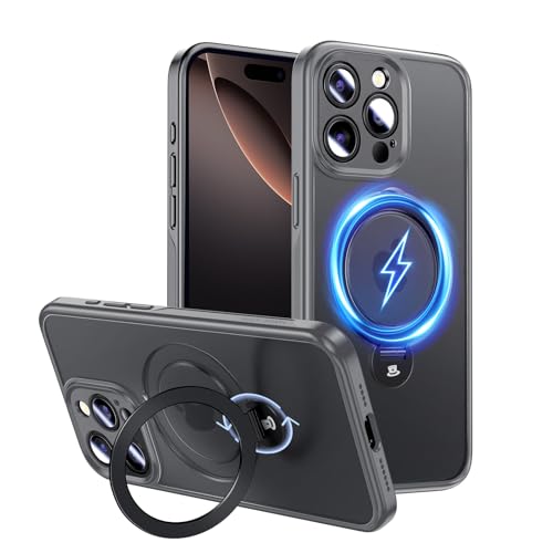 Magic John �Ή�iPhone 16 Pro �p �P�[�X �ϏՌ� MagSafe�Ή� ���C�����X�[�d �X�^���h�t�� 360°��] ����~�� �Ή���phone16 Pro �p �P�[�X ������ �J�����ی� TPU �Y���ɂ��� �z�R���t���ɂ��� �O���[