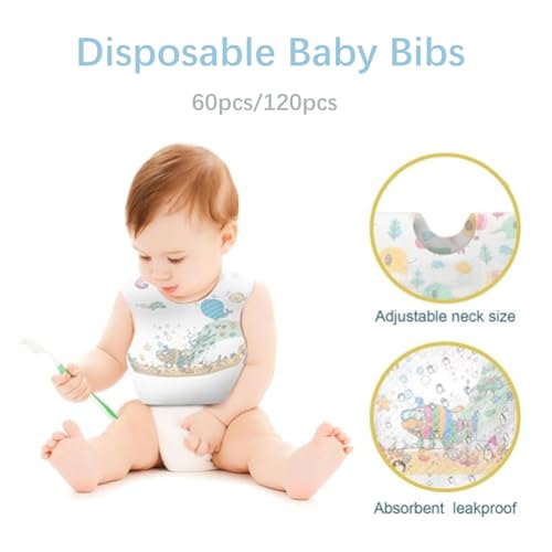 SKY-TOUCH Disposable Baby Bibs 50pcs, Portable Waterproof Bib with Crumb Catcher for Girls and Boys, Individually Packaged Suitable for traveling and outing, Baby Bibs Travel Essential