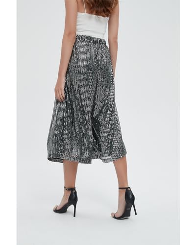 Aelidiya Women's Glitter Sequin Wide Leg Loose Pants Capri Pants Sequin Dress Pants Culotte3