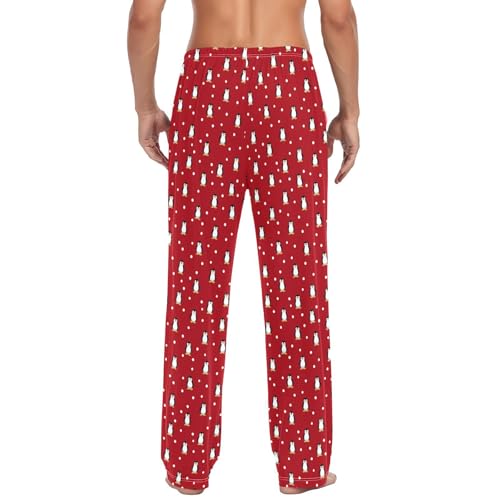 Penguins Polka Dots Pajama Pants Mens Lounge Pants Super Soft Red Men Pajama Bottoms with Pockets Drawstring S3