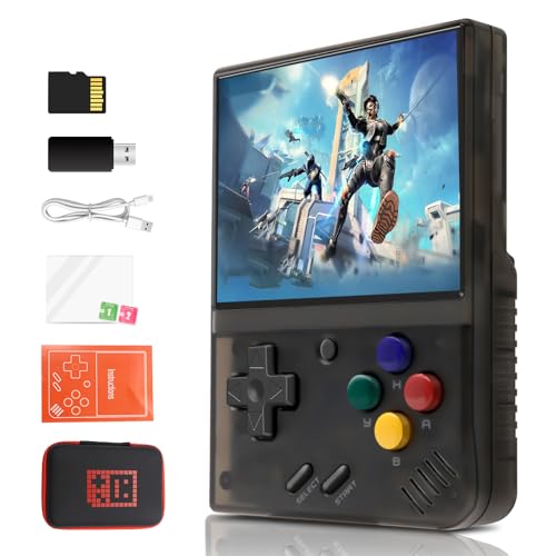 Mi-yoo Mini Plus Handheld Games Consoles,3.5 Inch IPS Screen Linux System,Supports 2.4G Wireless Gamepad and HDTV output,Gameboy Emulator, with 5500+ Classic Games, 64G TF Card, Transparent Black