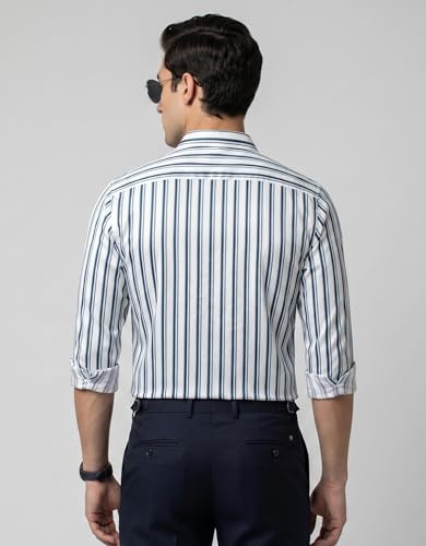 Image of IndoPrimo Men's Striped Casual Shirt | Premium Cotton Formal Shirt for Man | Slim Fit Full Sleeve Strip with Pocket | Office, Business & Smart Casual Wear