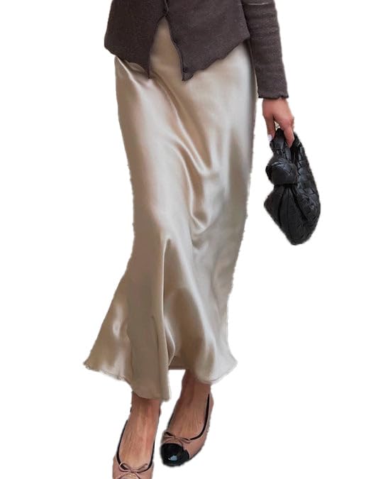 Women's 100% 22 Momme Silk Maxi Skirt-Fashionable, Comfortable, and Versatile