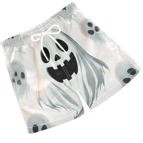 Pigsaly Boys' Swim Board Shorts White Cute Halloween Ghost Boy's Swim Trunks Kids Swimwear 4T