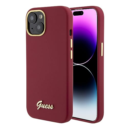 Guess Coque en Silicone Liquide avec Logo et Cadre Photo Magenta