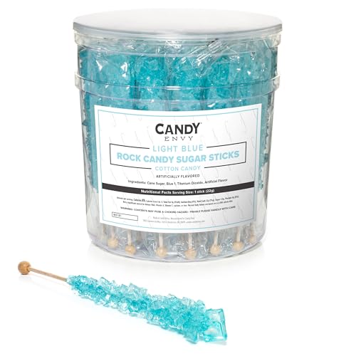 Light Blue Rock Candy Sugar Sticks - Cotton Candy Flavored -