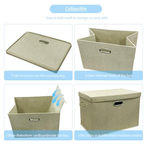 Storage Boxes with Lids Fabric, 38 L Collapsible Beige Large Stackable Cube Storage Box, Bedroom Foldable Wardrobe Shelves Organiser Decorative Baskets are used to Store Clothes Small Toys Keepsake - Cosy Home Interiors Storage Boxes with Lids Fabric, 38 L Collapsible Beige Large Stackable Cube Storage Box, Bedroom Foldable Wardrobe Shelves Organiser Decorative Baskets are used to Store Clothes Small Toys Keepsake - Image 5
