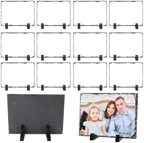 ORJ 14 PCS Sublimation Slate Blanks Custom Stone Slate Picture Frame Heat Transfer Rock Photo Plaque with Display Stand Decoration for Desktop Souvenir DIY Personalized Gift -Rectangle 5.5x 3.5 inches