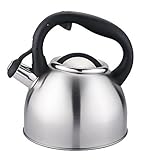 Der Teekessel ist hat eine Pfeiffe, die das Kochen des Wassers signalisiert. Auf Knopfdruck läss sich die Flöte zum leichten Ausguss ganz leicht mit einer Hand anheben. Auch das Aufsetzen der Flöte erfolgt über die Einhandbedienung am Kesselgriff.