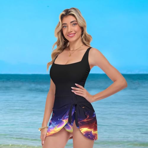 Traje de baño para mujer Fire Flame azul y rojo de dos piezas 7
