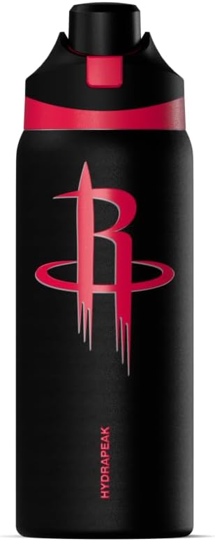 Hydrapeak x NBA Officially Licensed Houston Rockets Oasis 32 oz Water Bottle with Chug Lid Push Button, Stainless Steel Water Bottle No Straw, 32 oz Insulated Water Bottle