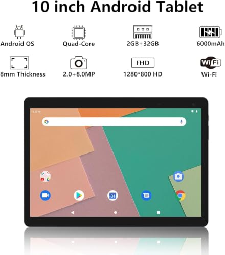 Image of Tablet Android, 10 inch Tablets Computer 6GB RAM+64GB ROM Support 1TB Expand, 2MP and 8MP Dual Cameras, 1280x800 IPS Screen, WiFi, Bluetooth, 6000mAh, Google GMS Certified Tableta, Blue