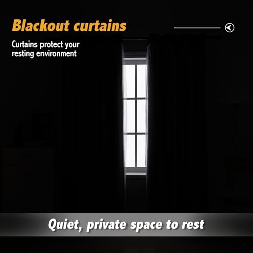 Image of Anytime Double Layer Blackout Curtains 2 Panels,52Wx84L,Black | Sheer And Fabric Window Drapes Grommet Top Solid Color Bedroom Living Room Home Decor