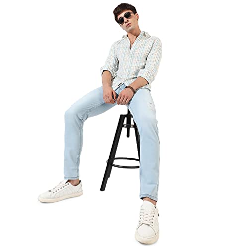 Image of CAHOOT Men's Button Up Shirt for Casual Wear | Regular Fit | Poly Lycra Shirt Crafted with Short Sleeve & Enhanced Stretch Comfort Fit for Everyday Wear