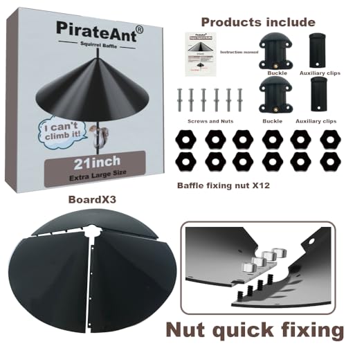 PirateAnt Squirrel Baffle for Bird Feeder Pole,Squirrel Guard Pole Mount Stopper for Outdoor Bird Feeder or Shepherd Hooks,21 inch Diameter,1 Pack Dark Black.