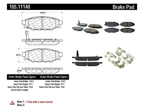 Image of Centric 105.11140 Posi Quiet Premium Ceramic Rear Disc Brake Pad Set for Select Scion and Subaru Model Years
