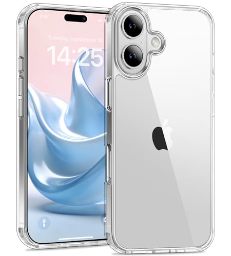 USLAI Case for iPhone 16, Anti-Yellowing, Crystal Clear Back, Shockproof & Military‑Grade Drop Protection - Transparent