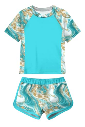 ADUKIDE Girls Rash Guard Swimsuit Size 8-9 Kids Two Piece Bathing Suit