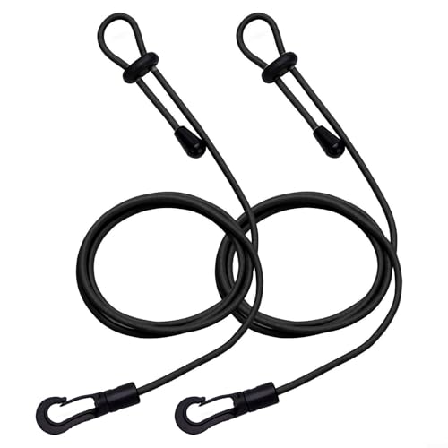 Adjustable Paddle Leash and Stretchable Fishing Rod Leash, 4ft Unstretched Extends to 6ft, Rubber Tether with Hook for D for Ring or Pad Eye, 2-Pack(Black)