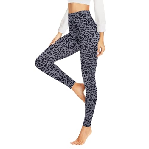 HLTPRO Thermo Leggings Damen Gefüttert Im Winter, High Waist Thermoleggings Warm Thermohose Blickdicht Strumpfhose Für Sport(Dunkelgrau Leopard,S/M)