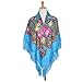 Womens Scarves Russian Big Size Square Cotton Long Tassel Print Shawl Sky Blue