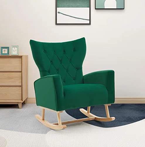 Image of CRAFTCITY Rocking Chair |Sheesham Wood Elegant Rocking Chair with Pillow and Matching Foot Stool and Pre assembeled (Dark Green)